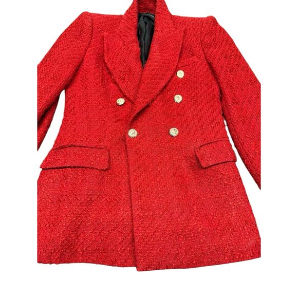 Zara Royal ASO Kate Middleton Textured Tweed Blazer Red Double Breasted sz Small - Picture 5 of 16